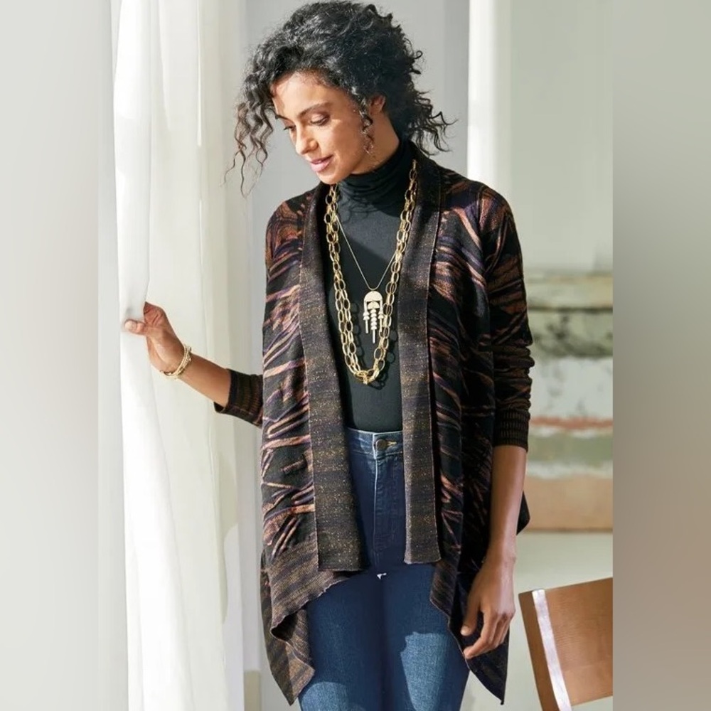 Soft Surroundings Small 3D Knit Cotton Waterfall Cardigan‎ Sweater Open Front